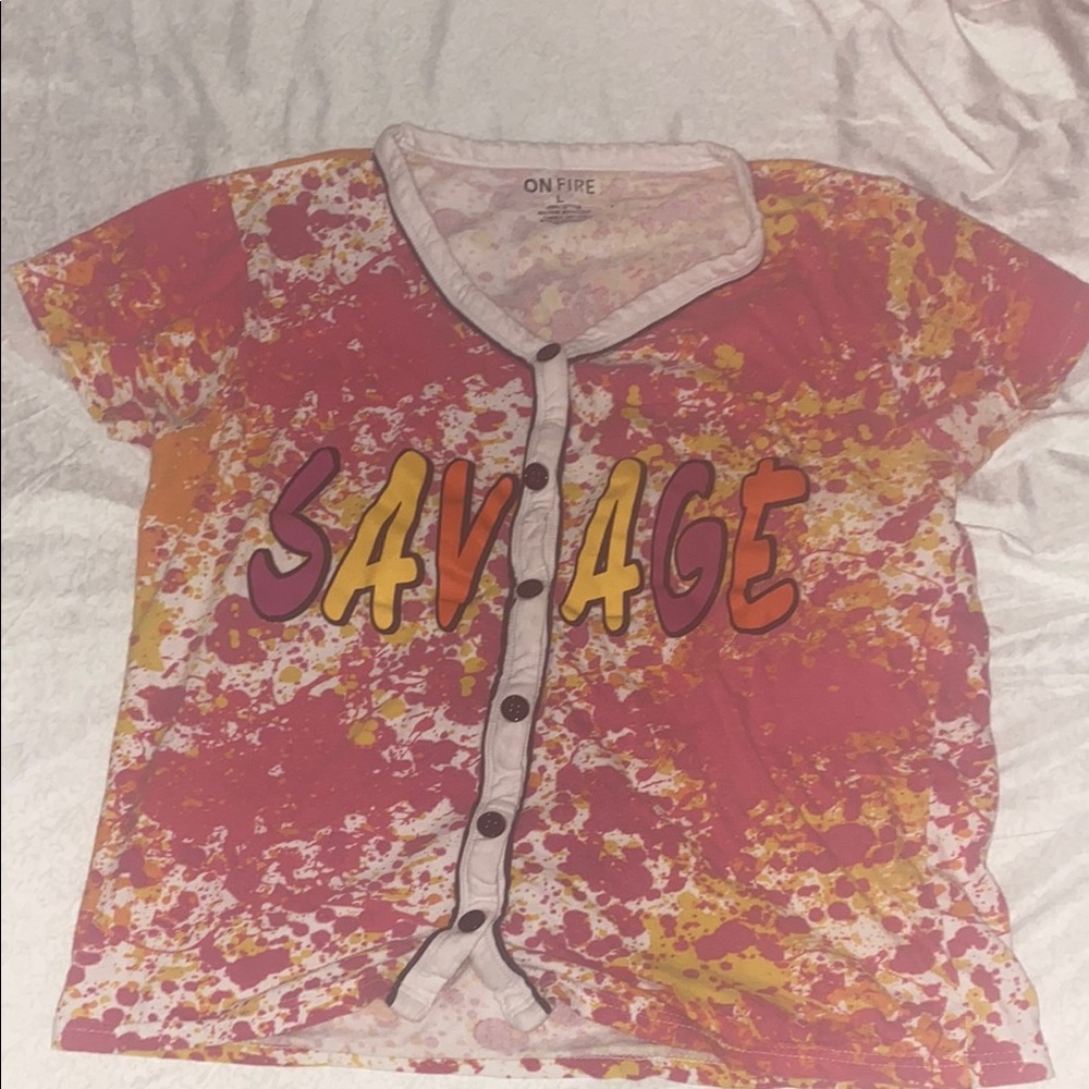 On Fire Pink and Yellow Artistic Button Down Shirt